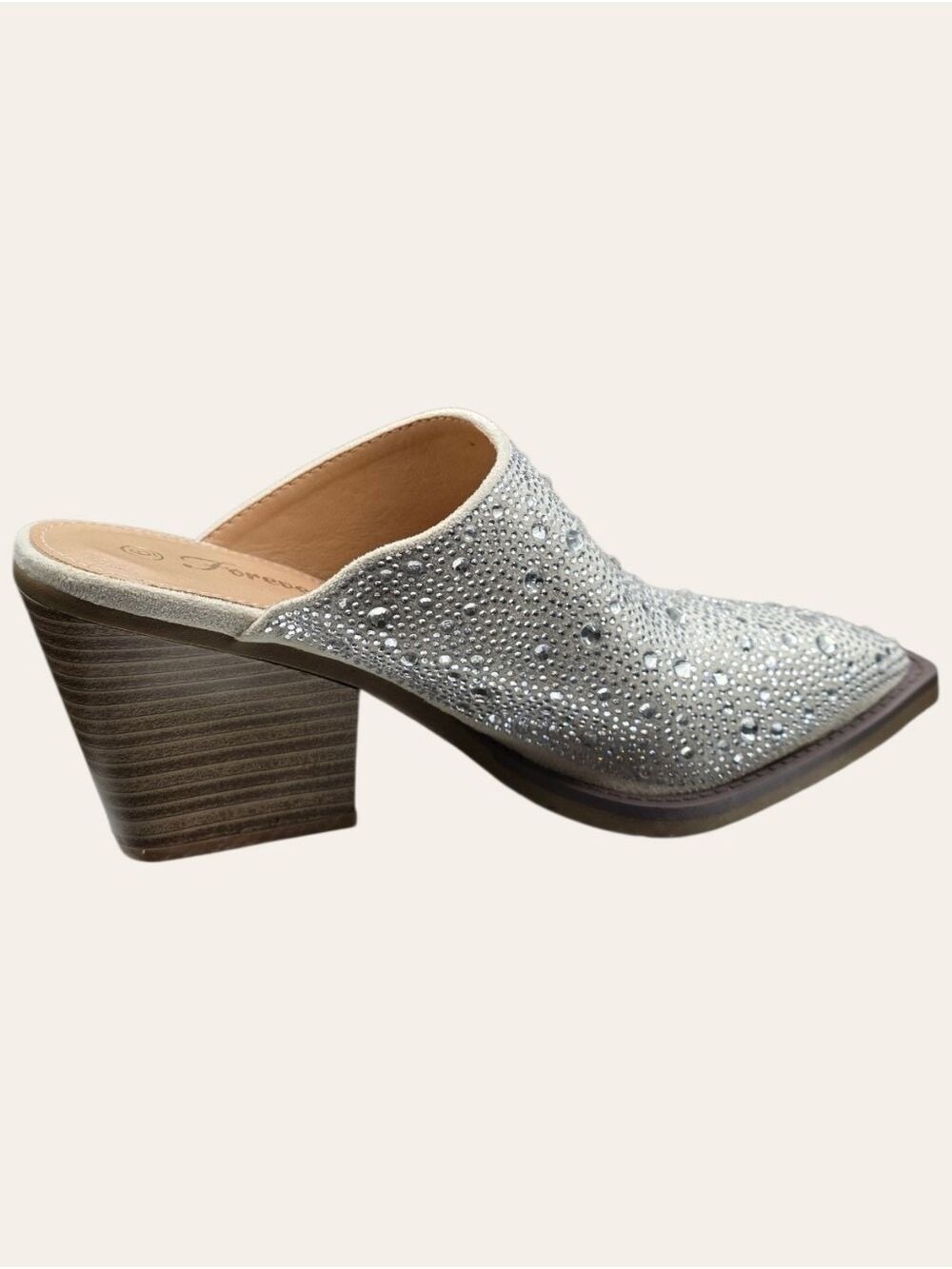 Forever Link Rhinestone Mule Heels Size 6 White Pointed Toe NIB